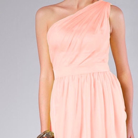 Plus size Peach bridesmaid one shoulder dress - Picture 4 of 4